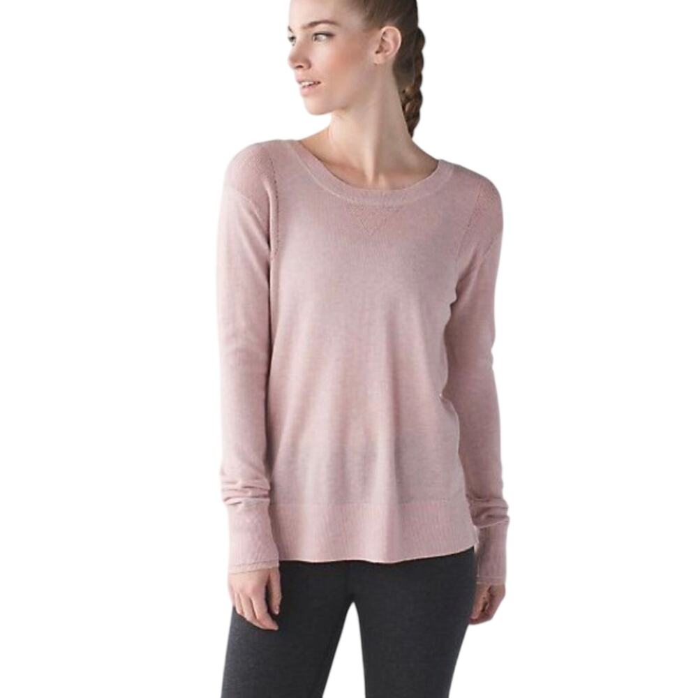 Lululemon Tied to You Merino Wool Sweater Misty Pink Lace Up Back Size M